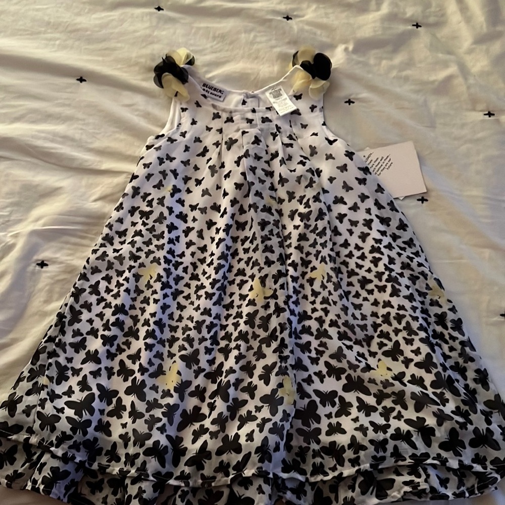 Blueberi boulevard black, white, and yellow butterfly dress. Size 5 NWT.